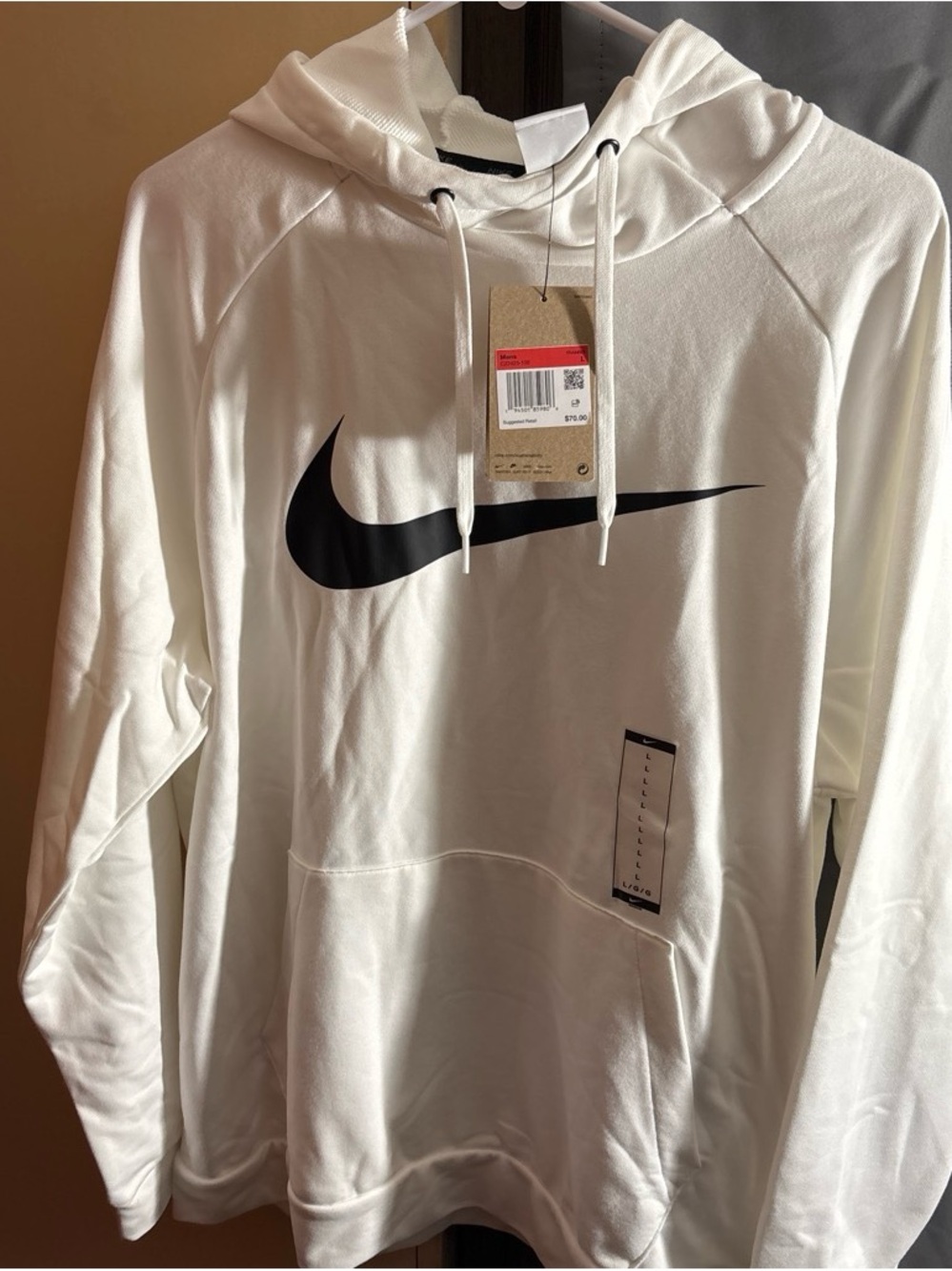Nike Men’s White Hoodie with Black Swoosh Logo
